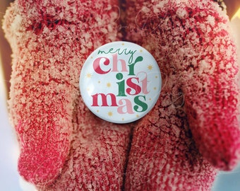 Merry Christmas Pinback Buttons, Christmas Buttons, Backpack Pin, Jacket Button.