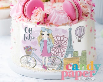 Paris Edible Cake Wrap, Edible Cake Topper, Edible Image, Image Edible Cake Topper, Custom Edible Cake Topper, Cake Strip.