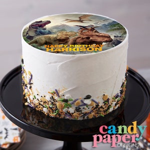 Walking Dinosaurs Edible Topper, T-Rex Dinosaur Edible Cake Topper, Edible Cake Topper, Edible Image, Personalized Topper.