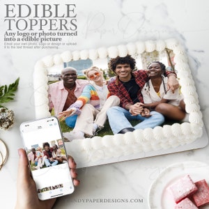 Custom Edible Photo Cake Pictures on frosting Paper, Custom Cupcakes, Cookie Toppers Photographs Logos Decals, Sugar Sheet Paper Frosing.