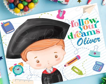 Personalized Graduation Cake Topper, Edible Icing, Kids Graduation