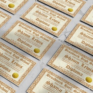 May include: A gold and brown diploma with a gold seal. The diploma reads "Broadneck High School" and "This certifies that Shamn Lewis has satisfactory completed the established requirements and is therefore awarded this Diploma in the year Two Thousand Twenty-five."