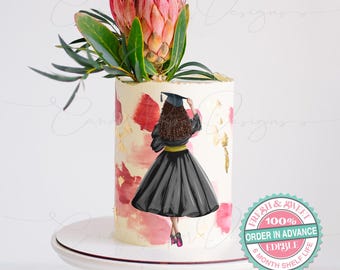Afro Graduate Woman Edible Cake Topper, Graduation Party Decoration