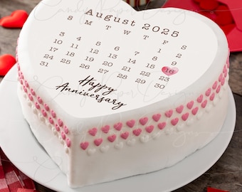 Personalized 2026 Calendar Heart Cake Topper, Edible Anniversary, Birthday (Pre-cut)