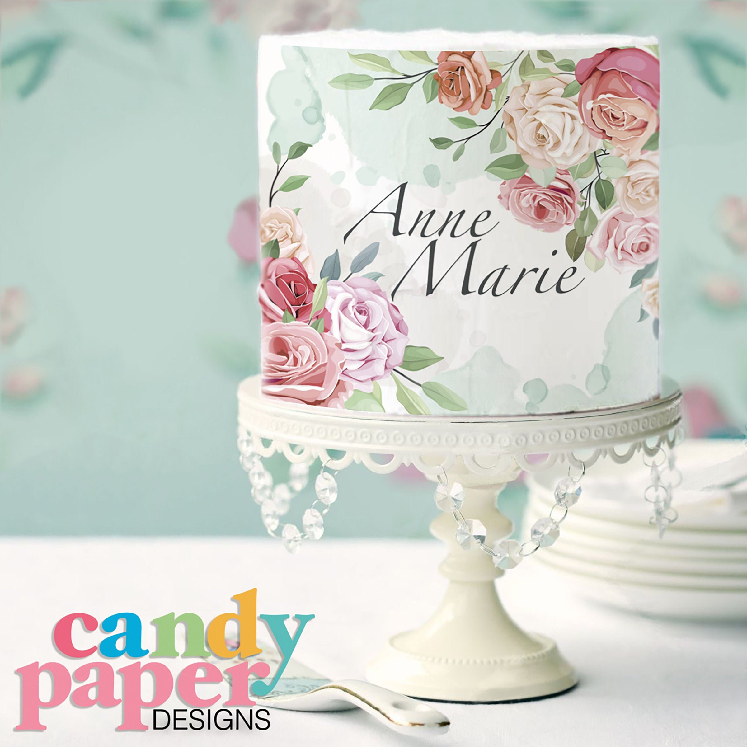 Roses and Leaves Edible Cake Wrap, Custom Cake Topper