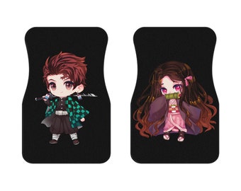 Alfombrillas de coche Demon Boy Demon Girl (2 delanteras) - Anime Otaku Kawaii Waifu - El mejor regalo para él y para ella - Accesorios de coche de anime para interior