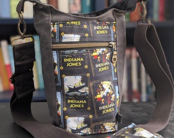 Indiana Jones retro imagined posters on waxed canvas water bottle crossbody bag -COMPACT