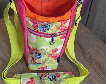 Neon Painted Roses waterproof water bottle crossbody bag