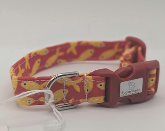 Goldfish on red cat collar 6" - 10" adjustable Red solid hardware, 1/2" wide