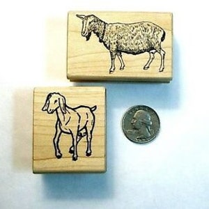 Goats - Set of (2) Rubber Stamp, Wood Mounted