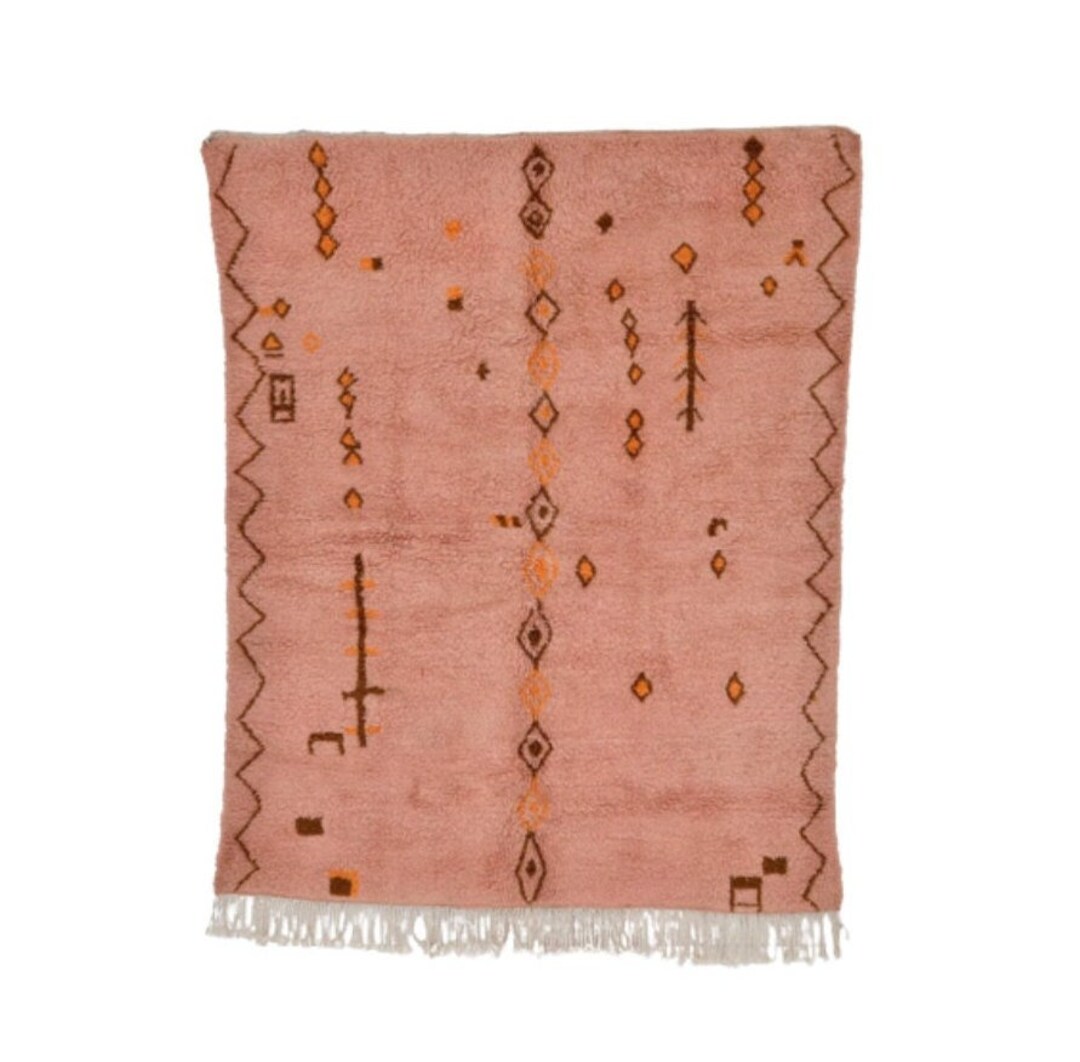 Unique Moroccan Rug Pink, Beni Ourain Rug, Handmade Wool Area Rug, Pink