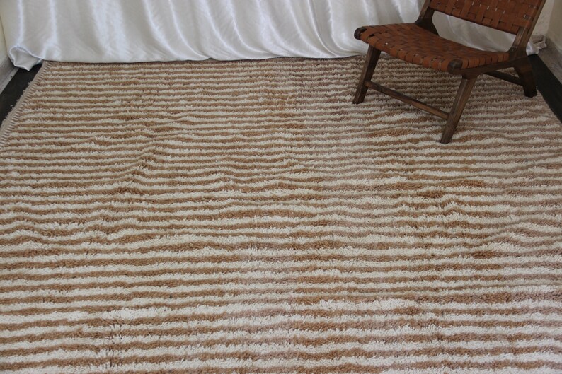Custom Wool Rug Handmade Moroccan Rug Vintage Striped White and Brown