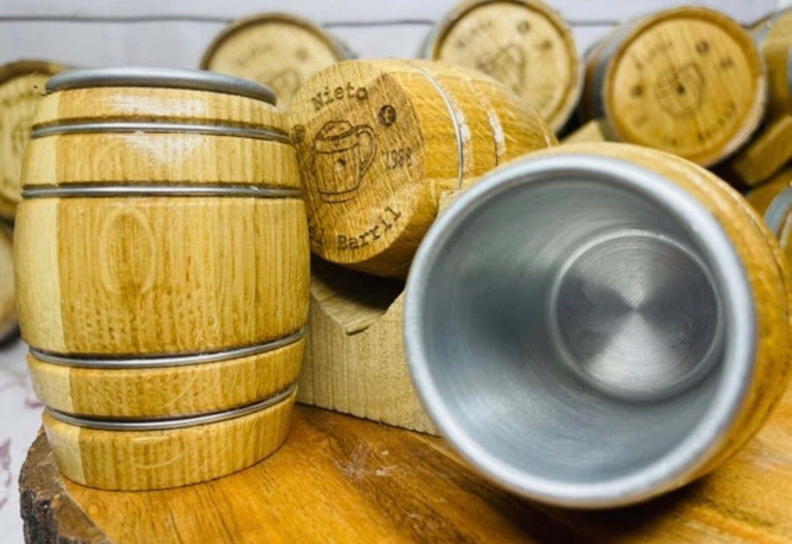 White Oak Shot Glasses With Inside Aluminum, Shot Glasses, Unique Shot ...