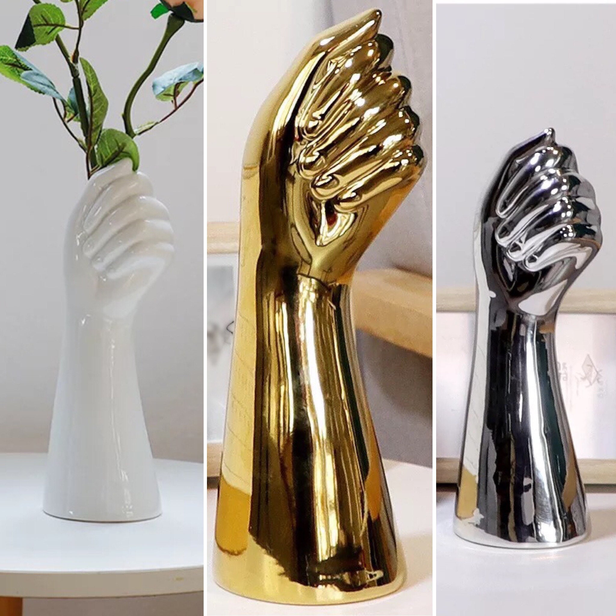 Ceramic Hand Vase White Gold Silver Arm Body Vases Etsy