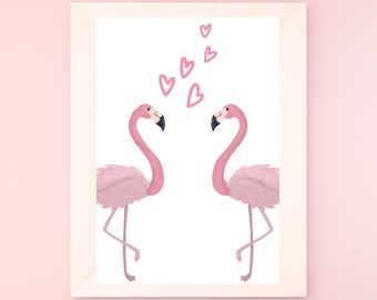 Pink Flamingo Tropical Baby Girls Bedroom Decor DIY Wall Art Nursery Print Digital Download