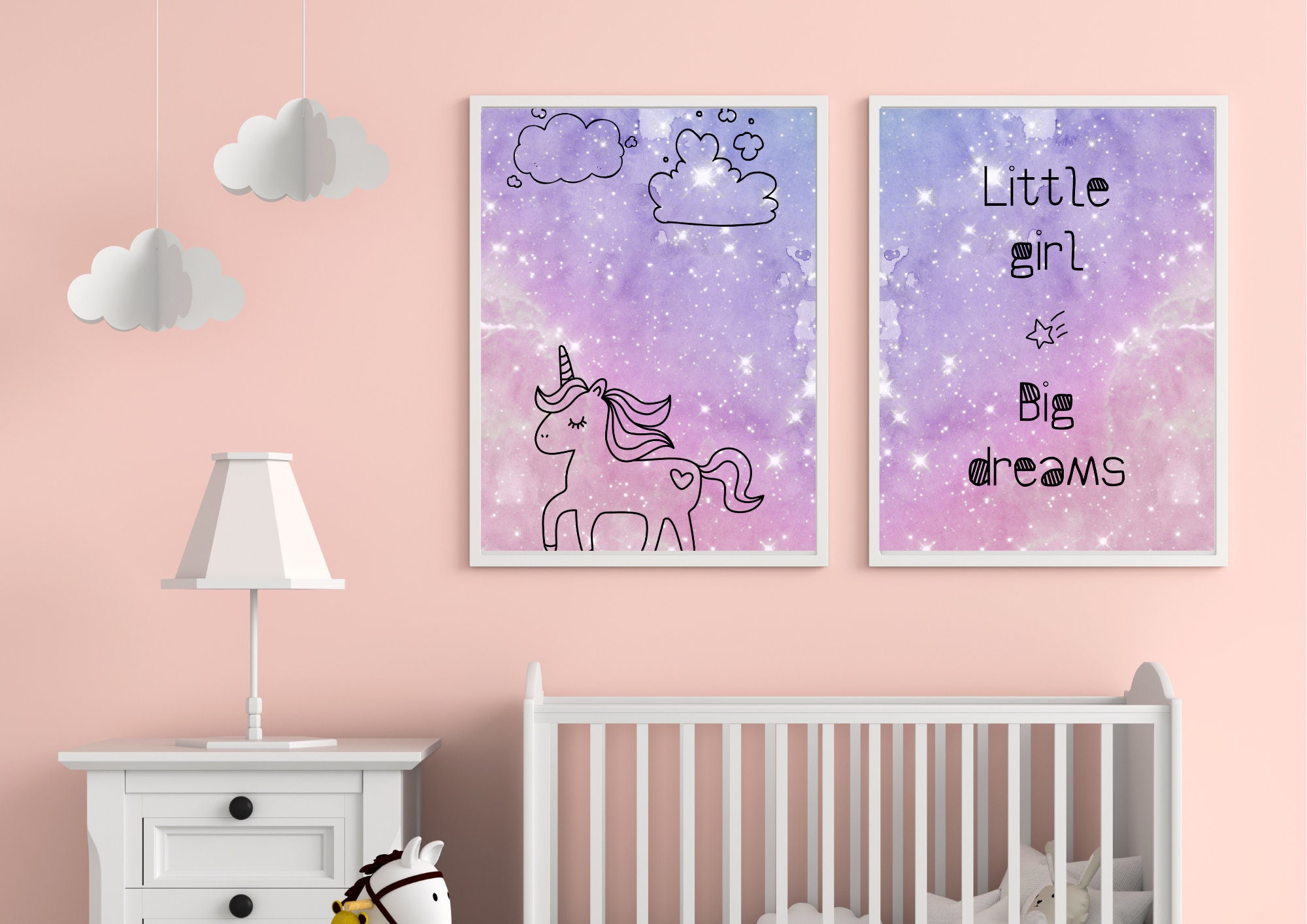 Unicorn Nursery Print Baby Quotes Purple Room Decoration Space Themed ...