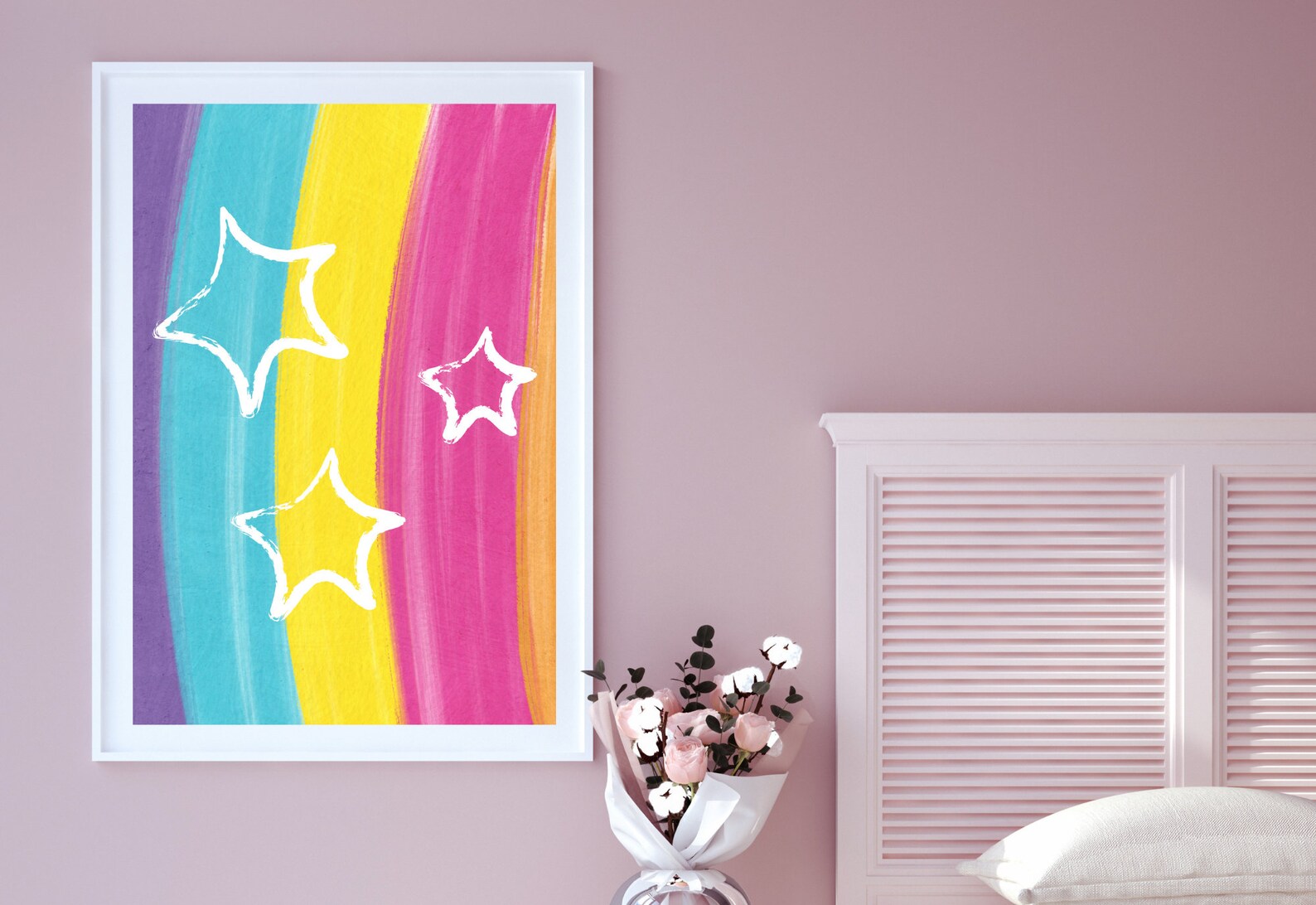 Rainbow Stars Wall Art Watercolor Nursery Decor Digital Etsy