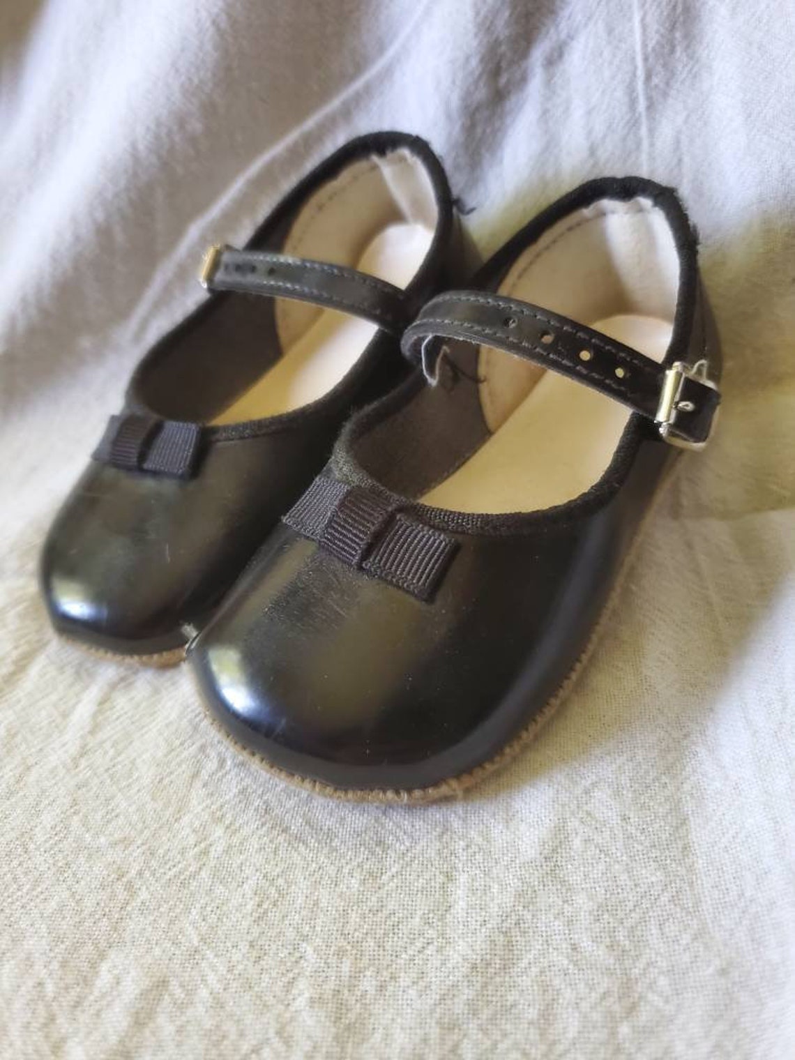 Vintage Black Patent Leather Baby Shoes Mary Jane Leather Sole Etsy