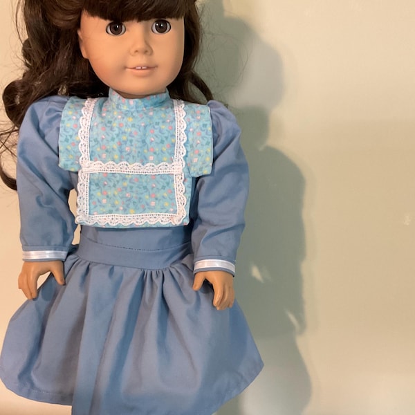Edwardian Era Doll Dress: Floral print Bib with Crochet Lace - Fits 18" American Dolls