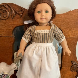 Colonial style doll dress and apron fits for 18 inch American dolls