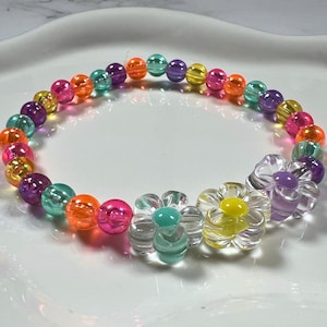 Summer Beaded Bracelet: Jelly Colors, Flower Charms, Handmade