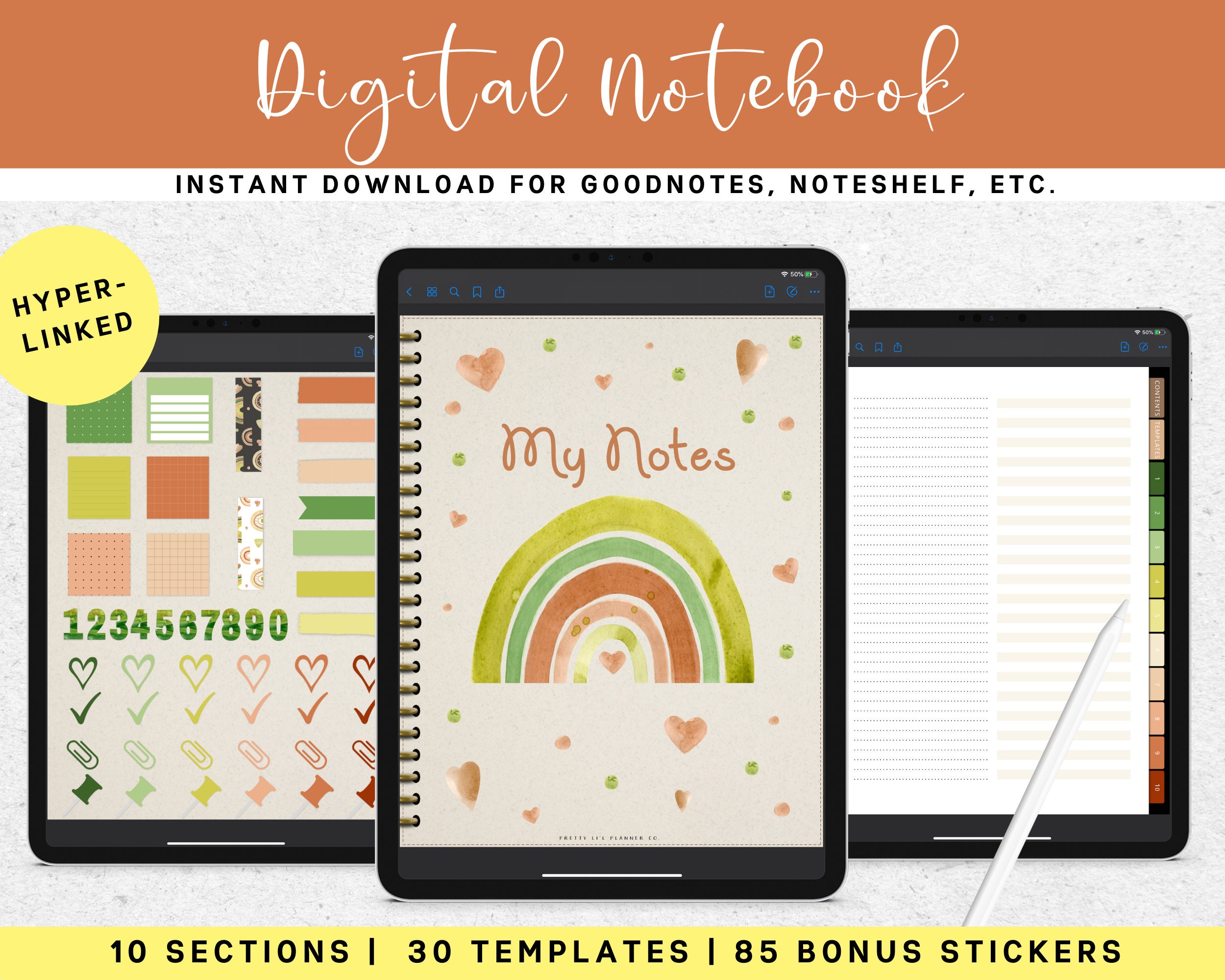 Digital Notebook & Sticker Bundle Hyperlinked 30 Templates Etsy
