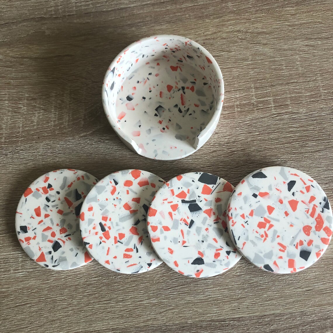 Jesmonite Terrazzo set of four Coasters with holder Etsy