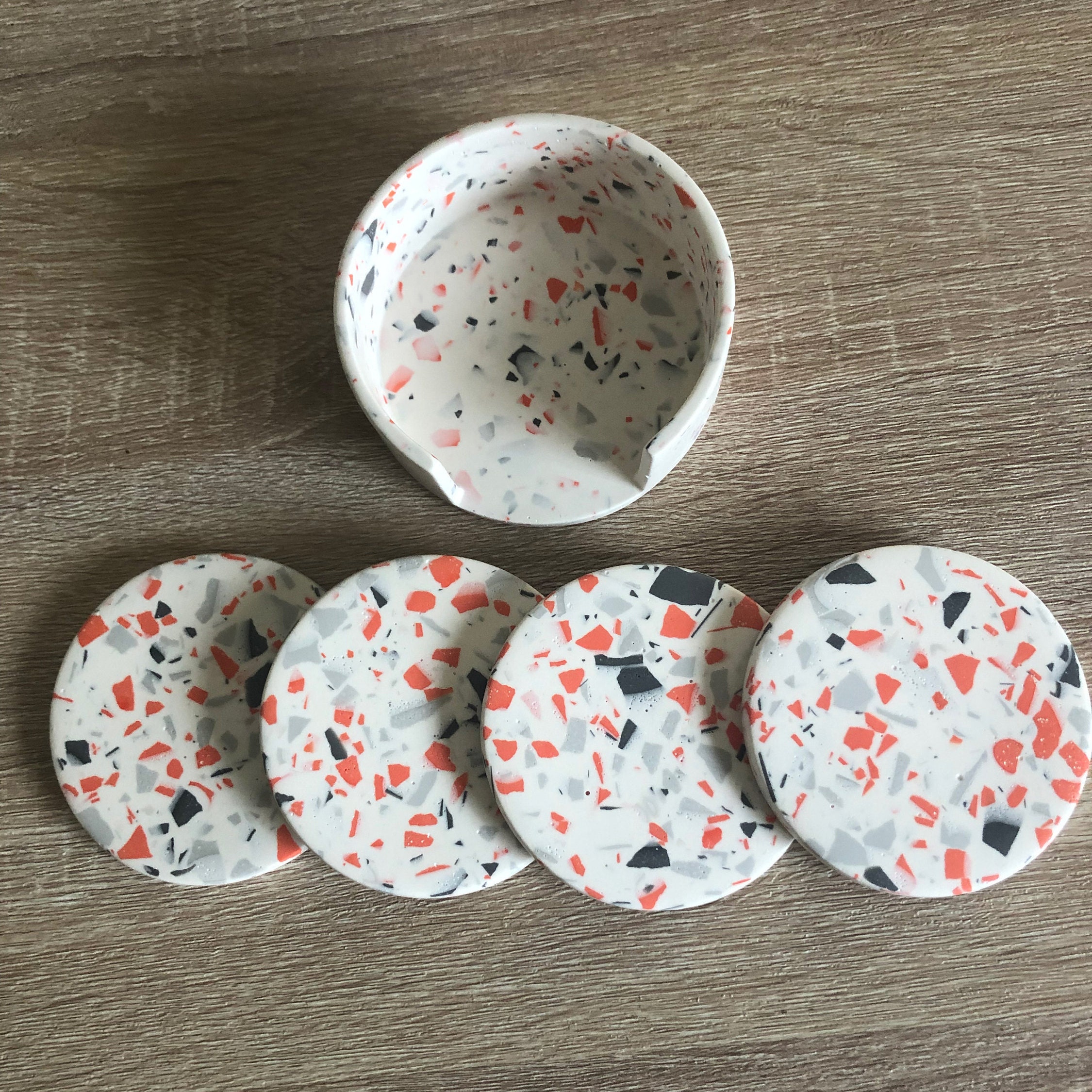 Jesmonite Terrazzo set of four Coasters with holder Etsy