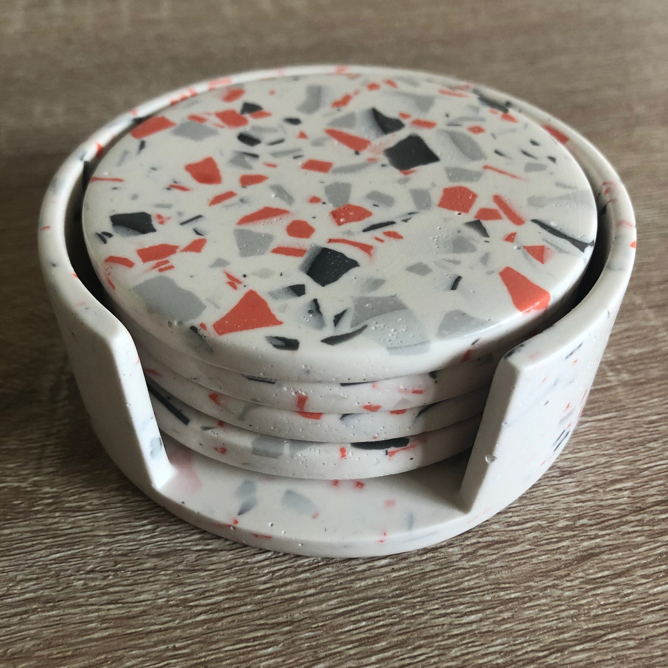 Jesmonite Terrazzo set of four Coasters with holder Etsy