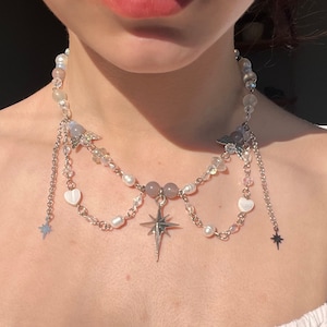 Zen Necklace| Beaded necklace, Freshwater pearls Spark Fairycore Gemstone Angelic Aestehtic Jewelry, Gift for Her