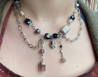 Peace Necklace | Fairycore budha beaded necklace, soft cute agate, vintage charms