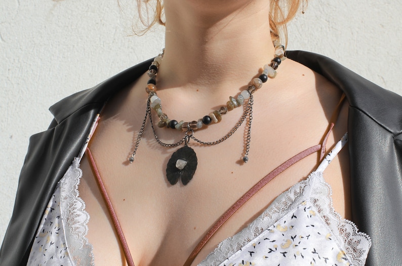 The 'Yakamoz' Handmade Gemstone Grunge Fairycore Necklace Dainty Handcrafted Necklace Minimalist Jewelry, Delicate Chain, Sterling Silver image 4