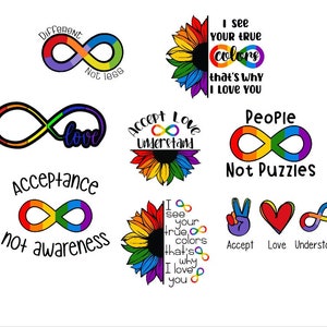 Neurodiversity - Autism - People not Puzzles - Acceptance not Awareness - Accept Love Understand - Rainbow Infinity -Digital Files SVG & PNG