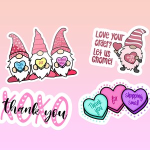 Valentine Digital Small Business Holiday Thank You Stickers - Digital Download PNG - Gnomes Hearts - Packaging Sticker - Printable sticker