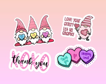 Adesivi digitali di ringraziamento per le piccole imprese di San Valentino - Download digitale PNG - Cuori di gnomi - Adesivo per imballaggio - Adesivo stampabile