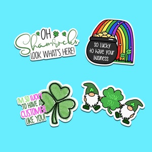 St Patrick's Day Digital Small Business Holiday Thank You Stickers - Digital Download PNG - Gnomes - Packaging Sticker - Printable sticker
