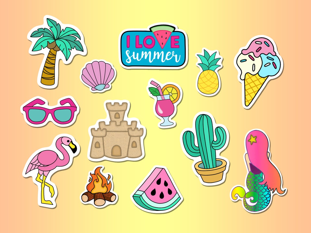 Summer Digital Printable Stickers - Digital Download PNG - Watermelon - Pineapple - Love Summer ...