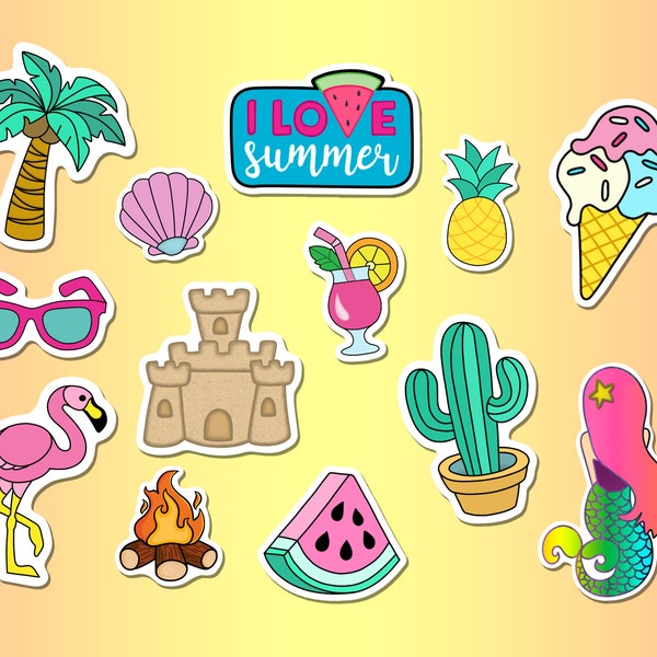 Summer Digital Printable Stickers - Digital Download PNG - Watermelon - Pineapple - Love Summer - Printable sticker