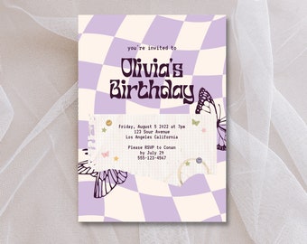 Purple Y2K Birthday Invitation Template, Editable Canva Template, Olivia Rodrigo Sour Inspired Invitation, Teen birthday party