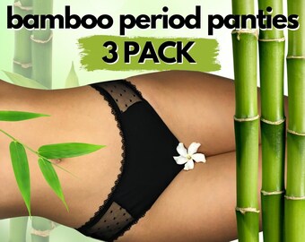 3 PACK Roya Period Panty ~ BAMBOO ~ Leak Proof Lingerie ~ Polka Dot Print ~ Absorbant Menstrual Underwear ~ Eco Friendly ~ Sustainable Gift