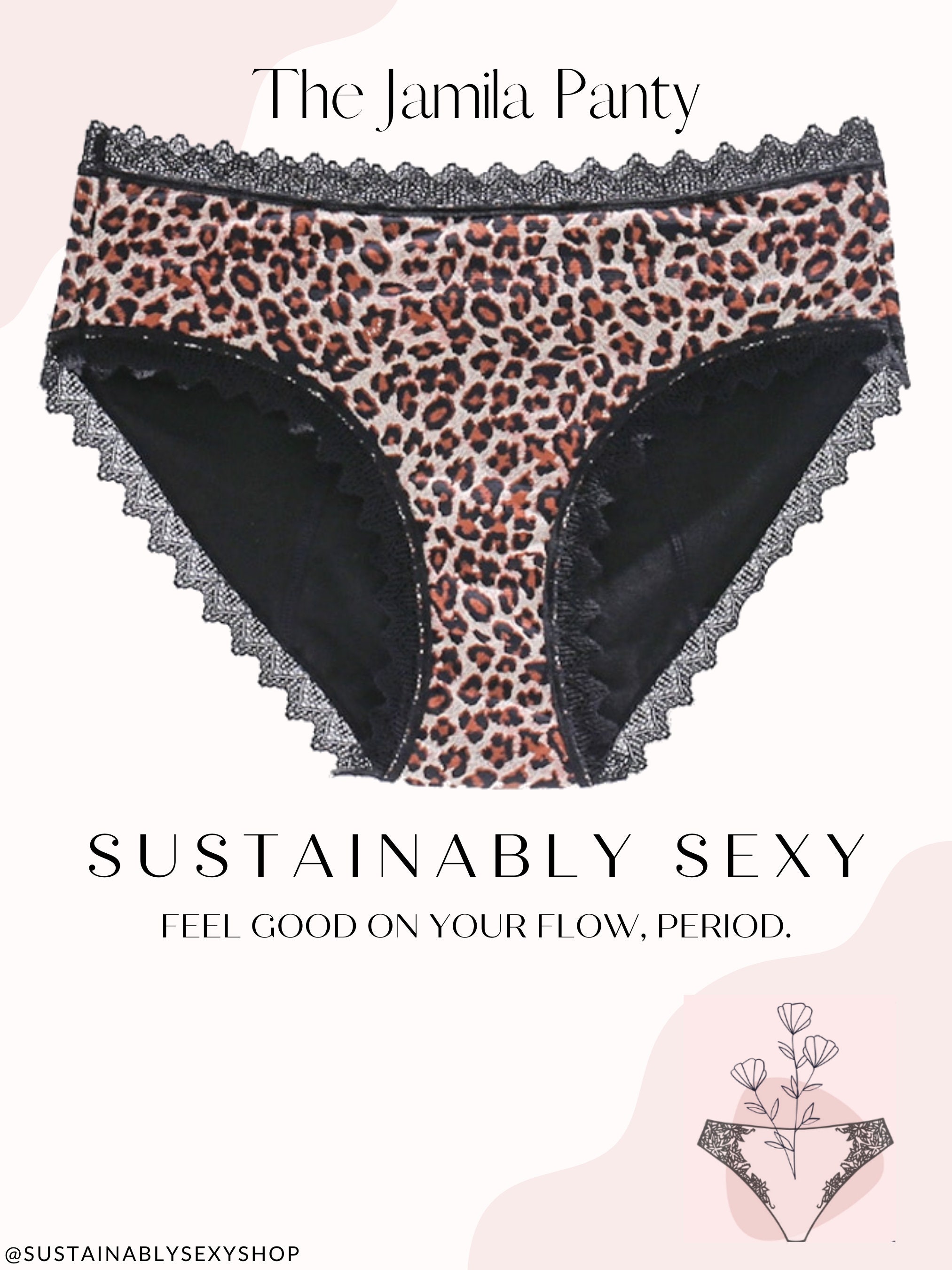 The Jamila Period Panty Leak Proof Lingerie Leopard Print Absorbant Menstrual  Underwear Eco Friendly Sustainable Valentines Gift 