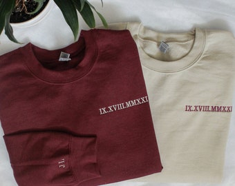Sweat-shirt personnalisé avec chiffres romains brodés, cadeau d'anniversaire pour lui, cadeau d'anniversaire de 1 an pour petite amie