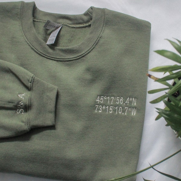 Coordinates Embroidered Sweatshirt, Custom Location Coordinates Embroidered Sweatshirt, Embroidered GPS Coordinates, Gift For Couples