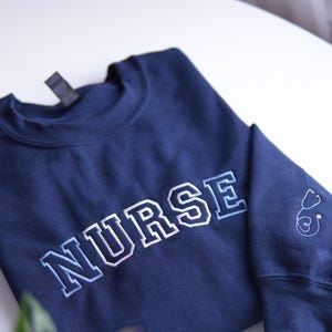 EMBROIDERED NURSE Athletic Block Gemma Sweatshirt Hoodie | Nurse Pullover Sweatshirt | Gift for Grad | New Nurse Gift | Nursing School Shirt