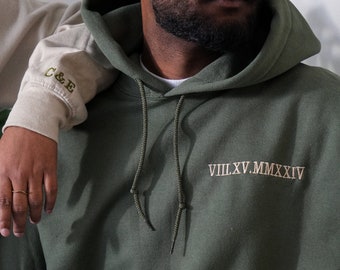 Roman Numeral Hoodie | Embroidered Couples Hoodie | Hoodie with Initials | Matching Couples Date Hoodie | Anniversary Date Hoodies