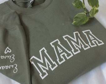 Personalized Mama Sweatshirt with Kid Names on Sleeve, Mothers Day Gift, Birthday Gift for Mom, New Mom Gift, Minimalist Cool Mom Sweater