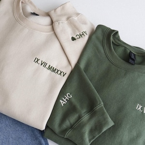 Custom Embroidered Roman Numeral Hoodie • Couples Gift • Personalized Anniversary Gift for Him • Date and Initial Sleeve • Valentine&#39;s Gift