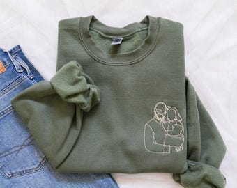 Fathers Day Embroidered Photo Portrait Sweatshirt, Gift for Dad, Customized Portrait Sweatshirt, Portrait Photo Sweatshirt Happy fathers day