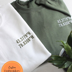 Coordinates Embroidered Sweatshirt, Custom Location Coordinates Embroidered Sweatshirt, Embroidered GPS Coordinates, Gift For Couples