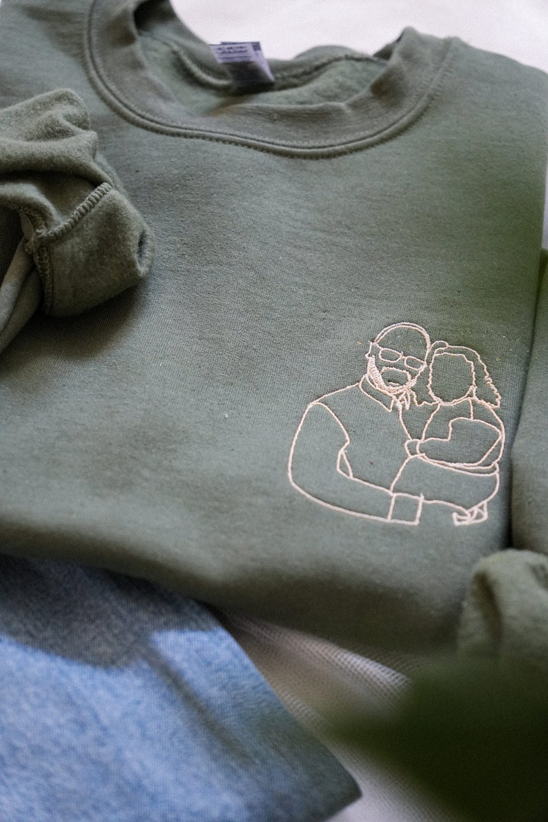 Fathers Day Embroidered Photo Portrait Sweatshirt, Gift for Dad, Customized Portrait Sweatshirt, Portrait Photo Sweatshirt Happy fathers day image 8